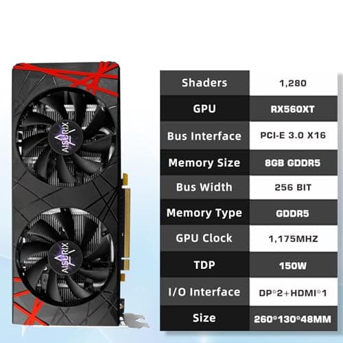 RX 560 XT 8GB GDDR5 Graphics Card,1792SP,128Bits, PC Gaming Video Card, Computer GPU, PCI Express x16 3.0 with Freeze Fan Stop for Desktop Computer Tarjeta Gráfica