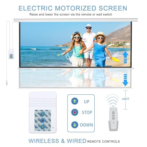 Kayle 120" Motorized Projector Screen Electric Diagonal Automatic Projection 16:9 HD Movies Screen for Home Theater Presentation Education Outdoor Indoor W/Wireless Remote, Wall/Ceiling Mount (White)