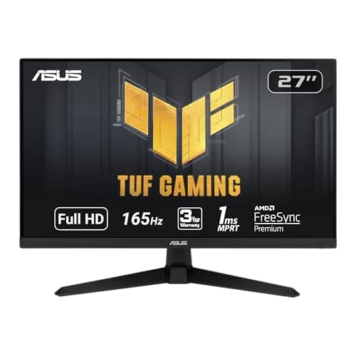 ASUS TUF Gaming 27" 1080P Monitor - Full HD, 165Hz (Supports 144Hz), 1ms, Extreme Low Motion Blur, FreeSync Premium, Shadow Boost, Eye Care, HDMI, DisplayPort, Tilt Adjustable - VG277Q1A,Black