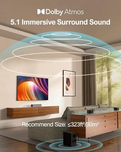 ULTIMEA 5.1 Sound Bar with Dolby Atmos, 410W Surround Sound System for TV, 3D Sound Bars for Smart TV with Subwoofer, Adjustable Surround and Bass, Home Audio Soundbars for TV, HDMI eARC, Poseidon D60