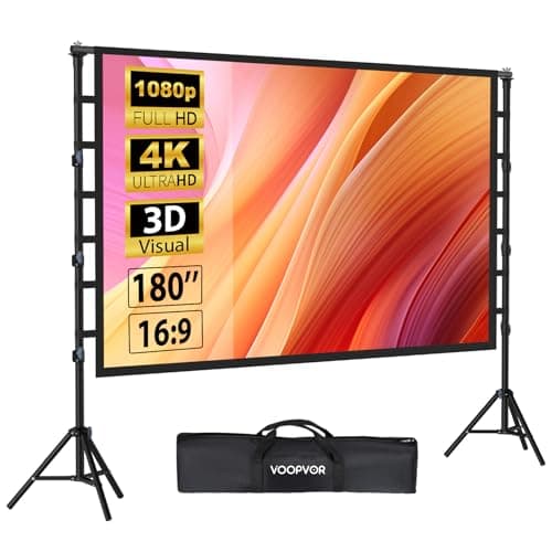 Outdoor Projector Screen with Stand 180 Inch: VOOPVOR Portable Projection Screen and Stand, Indoor Rear Front Movie Screen 16:9 4K HD, with Carry Bag,Support Height Adjustable for Home Theater Camping
