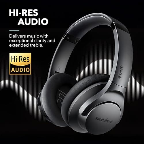 Soundcore Anker Life Q20 Hybrid Active Noise Cancelling Headphones, Wireless Over Ear Bluetooth Headphones, 60H Playtime, Hi-Res Audio, Deep Bass, Foam Ear Cups, Travel, Office, USB-C Charging
