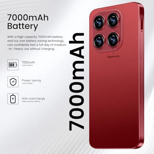 16 Ultra Smartphone Unlocked Cell Phone,6.99" HD Screen Unlocked Phone,8+256GB Android 13 with 128GB Memory Card,Face ID/Dual SIM/5G/Fingerprint Button Unlock/Photos/GPS (Wine Red, 8+256)