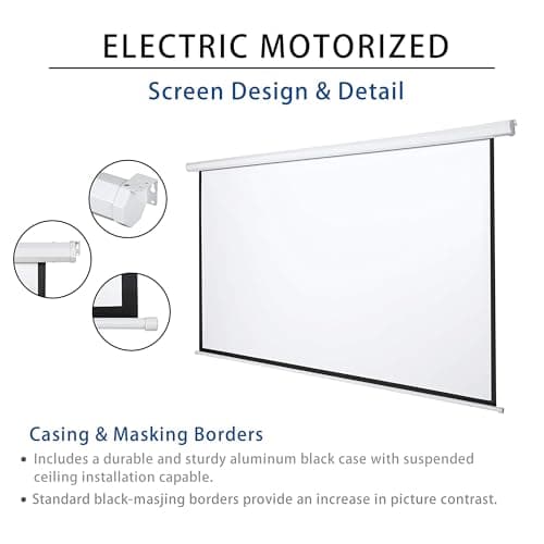 Kayle 120" Motorized Projector Screen Electric Diagonal Automatic Projection 16:9 HD Movies Screen for Home Theater Presentation Education Outdoor Indoor W/Wireless Remote, Wall/Ceiling Mount (White)