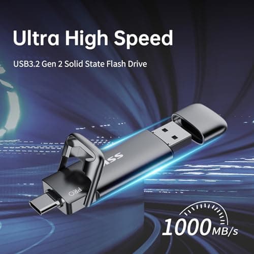 SSK 1TB USB-C Thumb Drive - Up to 1000MB/s, Dual Type-C/USB-A Flash Drive (3.2 Gen 2), Compatible with iPhone 15/PS4/Windows/Mac