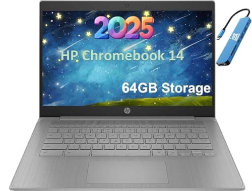 HP Chromebook 14 Laptop (14" HD, Intel 4-Core Celeron N4120, 4GB RAM, 64GB SSD, UHD Graphics 600) for Home & Student, Light Weight & 14-Hr Battery Life, Webcam, Wi-Fi, IST HUB, Chrome OS, Grey