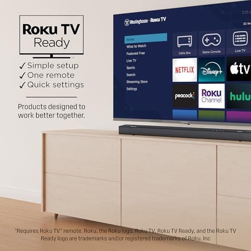 Westinghouse 3.1.2 Channel All-in-One Soundbar with Dolby Atmos and Digital Plus, Built-in Low Frequency Driver and Height Speakers, 210W Surround Sound, Bluetooth, Easy Setup, Roku TV Ready