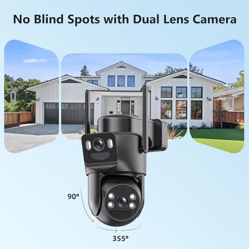 4K Solar Security Cameras Wireless Outdoor Battery Powered, 5GHz & 2.4GHz Dual Lens Bullet & 360°PTZ Linkage Outdoor Security Camera with Solar Panel, 8X Digital Zoom, Color Night Vision