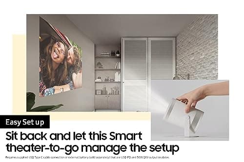 SAMSUNG 30" - 100" The Freestyle FHD HDR Smart Portable Projector for Indoor and Outdoor Home Theater, Big Screen Experience with Premium 360 Sound w/ Alexa Built-In (SP-LSP3BLAXZA)