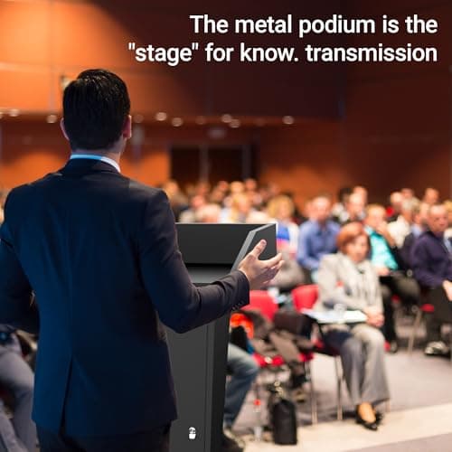 Tredre Black Metal Podium Stand with Wheels, Heavy-Duty Lecterns & Podiums with Storage, Premium Pulpits for Churches, Classrooms and Conferences, Scratch-Resistant Surface, 46.5”H