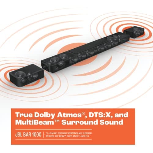 JBL Bar 1000: 7.1.4-Channel soundbar with Detachable Surround Speakers, MultiBeam™, Dolby Atmos®, and DTS:X®, Black (Renewed)