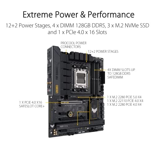 ASUS TUF GAMING B650-PLUS WIFI AMD B650 AM5 Ryzen™ Desktop 9000 8000 and 7000 ATX motherboard, 14 power stages, PCIe® 5.0 M.2 , DDR5 memory, WiFi 6 and 2.5 Gb Ethernet, USB4® support Aura Sync