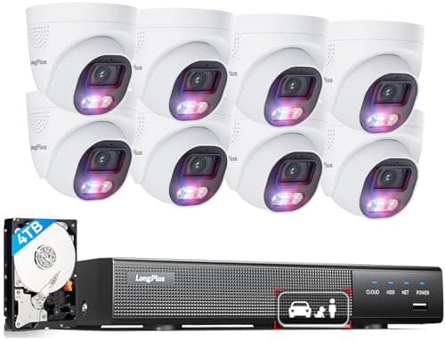 LongPlus 4K PoE Security Camera System, 12MP H.265+ 16CH NVR with 4TB HDD for 24-7 Recording, 8pcs Wired Home Security Camera System, Person Vehicle Pet Detection, CCTV for Businesses Home, LP8MEF8D1