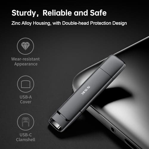 SSK 1TB USB-C Thumb Drive - Up to 1000MB/s, Dual Type-C/USB-A Flash Drive (3.2 Gen 2), Compatible with iPhone 15/PS4/Windows/Mac
