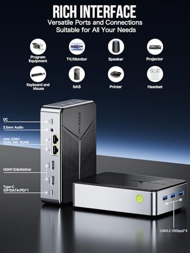 GMKtec Mini PC NAS, G9 Intel N150 Dual Boot Linux Desktop Computer 12GB DDR5 64GB EMMC M.2 SSD, 4*M.2 NVMe Slots, Dual NIC 2.5GbE, USB-C/USB 3.2 10Gbps, Network Attached Storage