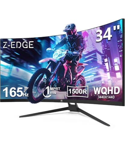 Z-Edge 34" Curved Gaming Monitor, WQHD 1440P 165Hz 144Hz PC Monitor, MPRT 1ms, 21:9 Aspect Ratio, 1500R, 16.7M Colors, 3000:1 Contrast, UG34 Frameless Bezel, 2X DP 1.4 Ports and 2X HDMI 2.0 Port