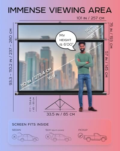 Projector Screen with Stand 120 inch - Indoor and Outdoor Projection Screen for Movie or Office Presentation - 4:3 HD Premium Wrinkle-Free Tripod Screen