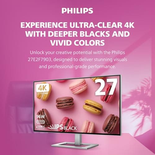 Philips Brilliance 27E2F7903 27" 4K UHD IPS Black Display, Thunderbolt, PD 96W, Height Adjustable, Daisy Chain, Built in Speakers, MacBook/PC Compatible, 4-Year Advance Replacement