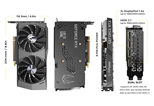ZOTAC Gaming GeForce RTX 3050 Twin Edge OC 8GB GDDR6 128-bit 14 Gbps PCIE 4.0 Gaming Graphics Card, IceStorm 2.0 Advanced Cooling, Freeze Fan Stop, Active Fan Control, ZT-A30500H-10M