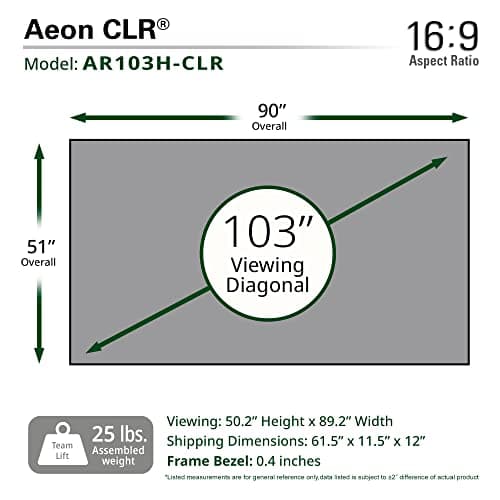 Elite Screens Aeon CLR 103-Inch ALR UST Projector Screen, 8K Edge-Free Fixed Frame, 95% Ambient Light Rejecting, Indoor Home Theater Movie Screen, Perfect for Ultra Short Throw Projectors, AR103H-CLR