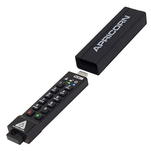 Apricorn 128GB Aegis Secure Key 3 NXC 256-Bit Hardware-Encrypted USB 3.2 Type C Flash Drive, FIPS 140-3 Level 3 Validated (ASK3-NXC-128GB), Black