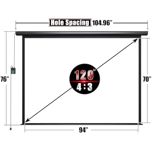 Aoxun 120" Motorized Projector Screen - Indoor and Outdoor Movies Screen 120 inch Electric 4:3 Projector Screen W/Remote Control