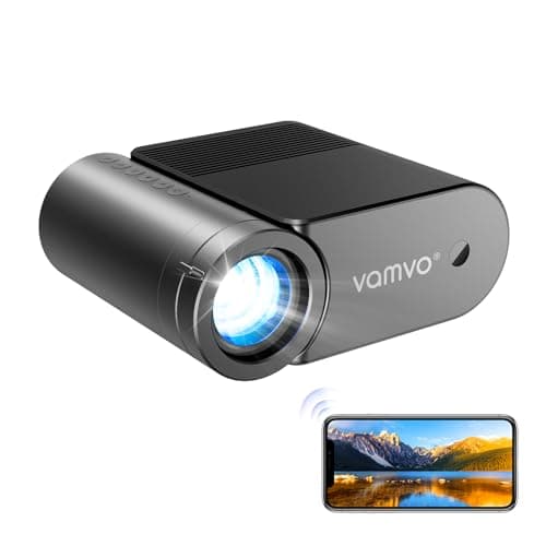 vamvo Portable Projector WiFi VideoProjector 1080P 200" Portable Movie Projector, Outdoor Projectors with Stylish streamlined Design, Compatible with phone/ Tablet/ Laptop/ TV Stick/ PS4 etc.