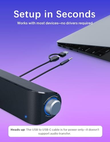 Computer Speakers, HiFi Sound Quality Computer Sound Bar, USB Powered PC Speakers, Bluetooth 5.0 and 3.5mm Aux-in Computer Speakers for Desktop, Laptops, PCs, Phones, Tablets, Xbox, Gaming Speakers