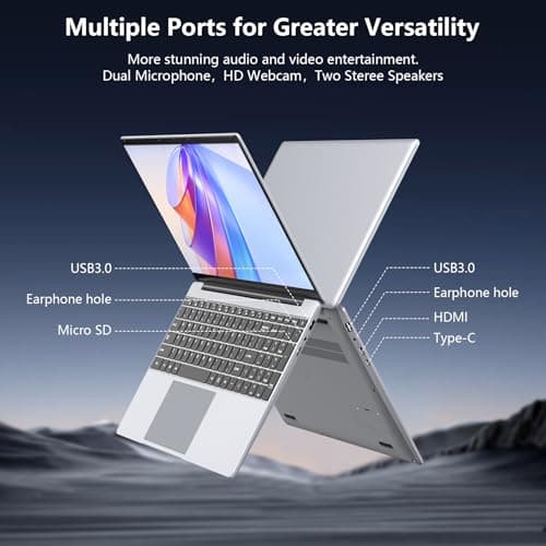 15.6 inch Laptop, 12th Alder Lake N100(Turbo 3.4GHz) Processor,12GB RAM, 512GB SSD, 2K FHD IPS Laptops, 2.4G/5G WiFi, Webcam,Full-Featured Type-C,Ultra-Thin Notebook