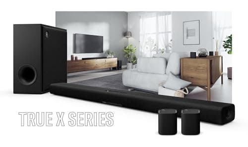 YAMAHA True X 50A Bundle - True X BAR 50A Sound Bar with Dolby Atmos, Wireless Subwoofer, Alexa Built-in + Pair of True X Speaker 1A Portable, Wireless, Surround Sound Speakers with Bluetooth. Black