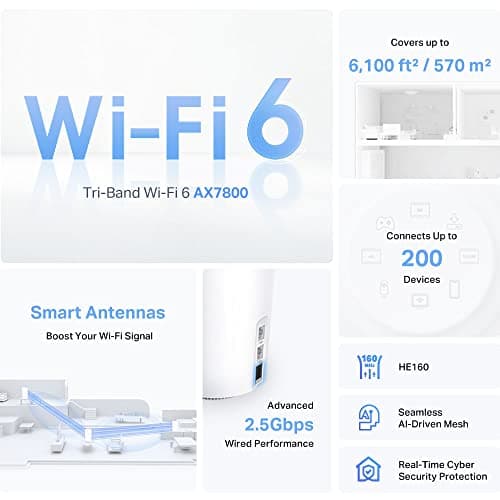 TP-Link Deco AX7800 Tri-Band Mesh WiFi 6 System (Deco X95) - Whole Home Coverage up to 6100 Sq.Ft with AI-Driven Smart Antennas, Multi-Gig Ethernet, Replaces Wireless Router and Extender (2-Pack)