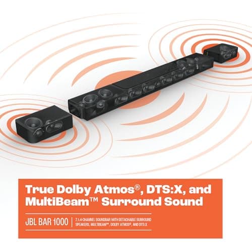 JBL Bar 1000: 7.1.4-Channel soundbar with Detachable Surround Speakers, MultiBeam™, Dolby Atmos®, and DTS:X®, Black