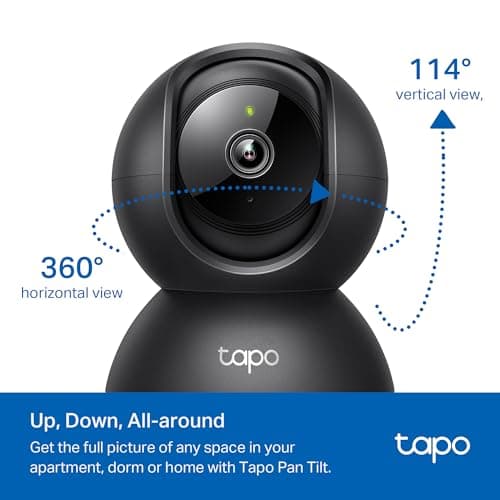 Tapo by TP-Link Pan/Tilt Security Camera for Baby Monitor, Pet Camera w/Motion Detection, 1080P, 2-Way Audio, Night Vision, Cloud & SD Card Storage, Works with Alexa & Google Home, Black (Tapo C201)