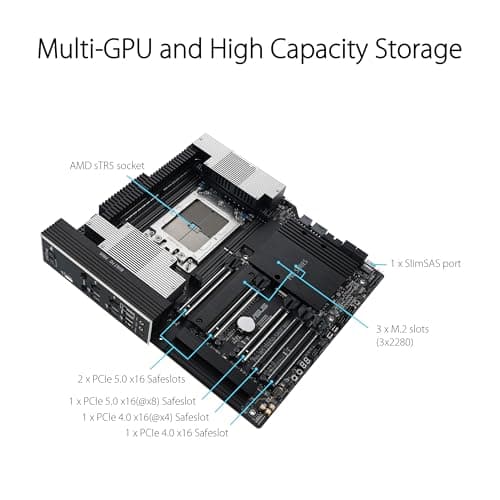 ASUS Pro WS TRX50-SAGE WIFI CEB Workstation motherboard, AMD Ryzen Threadripper PRO 7000 WX,ECC R-DIMM DDR5, 36 power-stage, WiFi 7,PCIe 5.0 x 16,PCIe 5.0 M.2, 10 Gb and 2.5 Gb LAN, multi-GPU support.