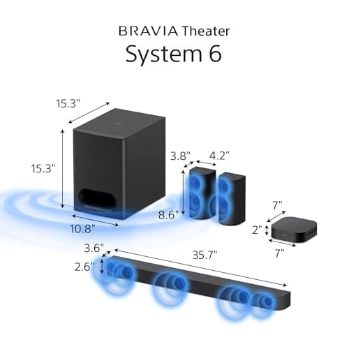 Sony BRAVIA Theater System 6, 5.1ch Home Theater System Sound bar with subwoofer and Rear Speakers, Surround Sound by Dolby Atmos/DTS:X Compatible HT-S60