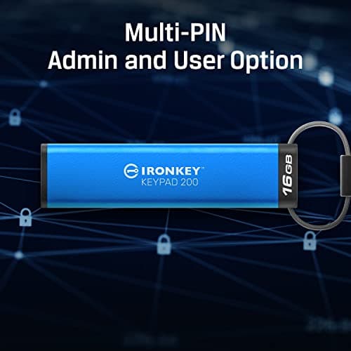 Kingston Ironkey Keypad 200 32GB Encrypted USB | Alphanumeric Keypad | Multi-Pin Access | XTS-AES 256-bit | FIPS 140-3 Level 3 Certified | Brute Force & BadUSB Protection | IKKP200/32GB,Blue