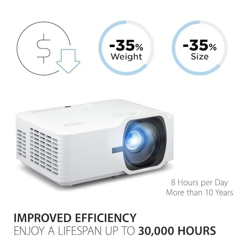 ViewSonic LS740HD 5000 Lumens 1080p Laser Projector with 1.3x Optical Zoom, H/V Keystone, 4 Corner Adjustment, and 360 Degrees Projection for Auditorium, Conference Room and Education