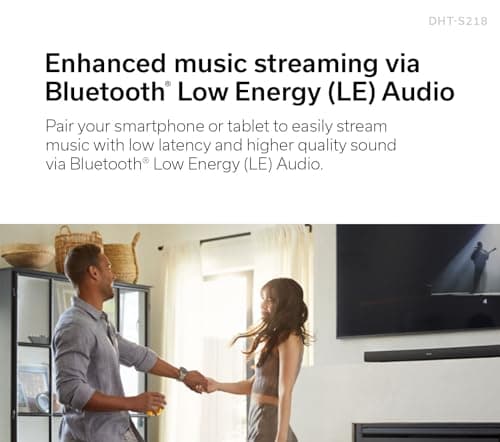 Denon DHT-S218 Sound Bar (Black), 2.1-Channel, 3D Audio with Dolby Atmos, 2 Built-in Subwoofers, Dual Midrange Drivers & Tweeters, 4K UHD HDMI with eARC, Dialog Enhancer, Multi-Pairing & Multi-Point