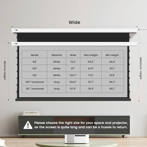 Tensioned Motorized Projector Screen by SilverMagic - Tab Tensioned and Modern Design Gray Screen with White Aluminum case for Home Theater/Living Room/Patio/Office/Classroom - 120 inch 16:9