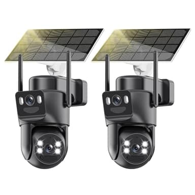 4K Solar Security Cameras Wireless Outdoor Battery Powered, 5GHz & 2.4GHz Dual Lens Bullet & 360°PTZ Linkage Outdoor Security Camera with Solar Panel, 8X Digital Zoom, Color Night Vision