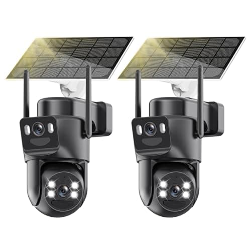 4K Solar Security Cameras Wireless Outdoor Battery Powered, 5GHz & 2.4GHz Dual Lens Bullet & 360°PTZ Linkage Outdoor Security Camera with Solar Panel, 8X Digital Zoom, Color Night Vision