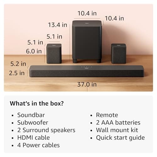 Amazon Fire TV Soundbar Plus with subwoofer and surround sound speakers (newest model), 5.1 channel, Dolby Atmos, clear dialogue