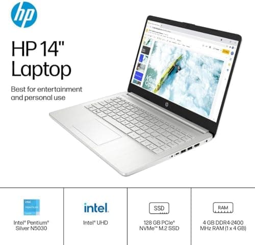 HP 14" Essential Laptop for Busniess & Student - Win 11 Pro & 1-Year Microsoft 365, 16GB RAM, 512GB SSD, 1TB Cloud Storage, Intel Pentium Quad-Core Processor, Intel UHD Graphics, HD Camera,Fast Charge