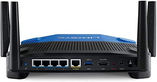 Linksys WRT3200ACM: AC3200 Dual-Band Gigabit Wi-Fi Router, Beamforming Tri-Stream Wireless Signal, Ethernet Ports, MU-MIMO (Black, Blue)