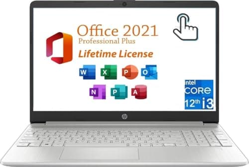 HP 15.6" Business and Student Laptop, Free Microsoft Office 2021 with Lifetime License, HD Touchscreen Display, Intel 6-Core i3-1215U 4.4 GHz, 16GB RAM, 512GB SSD WiFi Windows 11 Pro, Silver