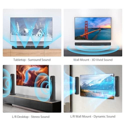 Sound Bar for Smart TV,90W Soundbar with Bluetooth/ARC/Optical/AUX Connect, Auto Volume Boost, 3 Customizable Equalizer Modes, 2 in 1 Detachable Soundbar for TV/PC/Gaming/Projectors