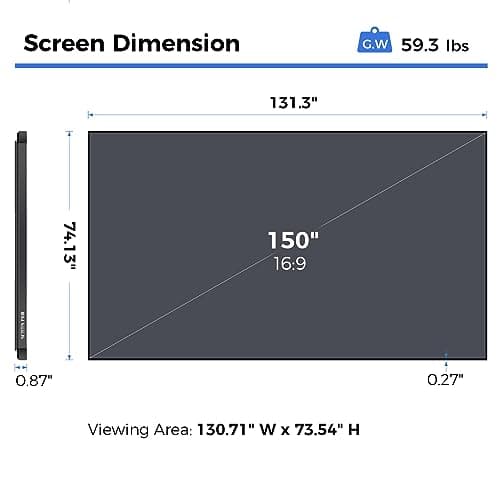 SCREENPRO ALR 150inch Ambient Light Rejecting Wall Mount Projector Screen for Laser Projector & UST Projector, 16:9 4K/8K Ultra Edge Free Fixed Frame Ceiling Light Rejecting Screen for Home Theater