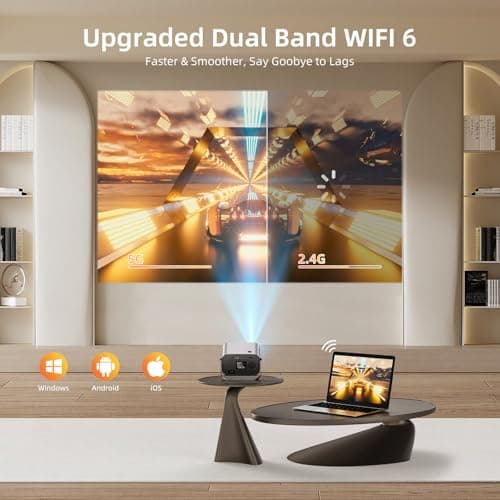 Smart Projector with WIFI and Bluetooth, 800ANSI Native 1080P Portable Projector Built-in Apps, Auto Keystone & Electric Focus Movie Projector for Home Theater, Compatible with IOS/Android/HDMI/USB