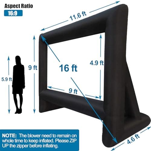 16ft Inflatable Movie Screen Outdoor Projector Screen with Air Blower Storage Bag - Front/Rear Projection, Easy Set Up Blow Up Screen for Backyard Movie Night, Theme Parties, Celebrations