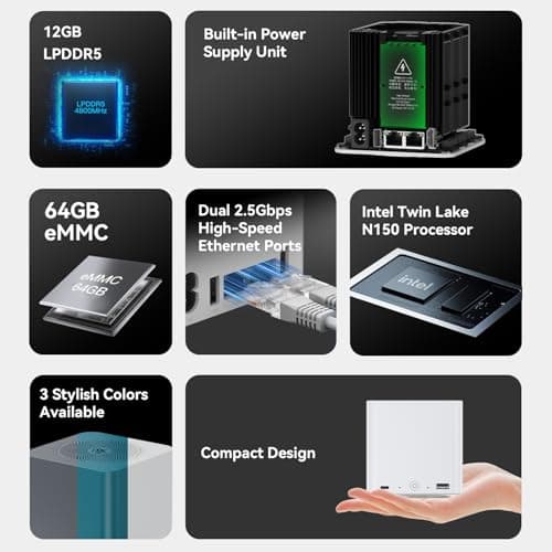 Beelink ME Mini PC, Desktop NAS Intel N150 12G LPDDR5 64G EMMC, 2TB M.2 PCIe 3.0x2 SSD, 6 x M.2 SSD Slots, Dual 2.5G LAN/File Server/NAS Storage/Network Attached Storage/Private Cloud/Network Storage